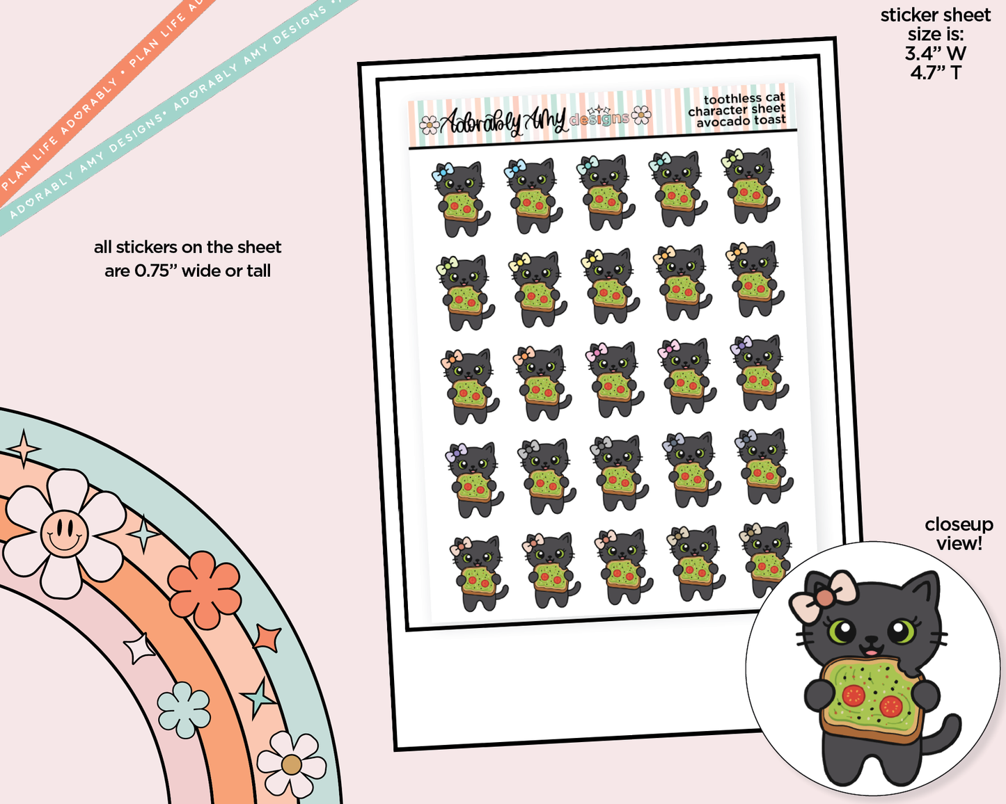 Toothless Cat Avocado Toast Decoration Character Planner Stickers