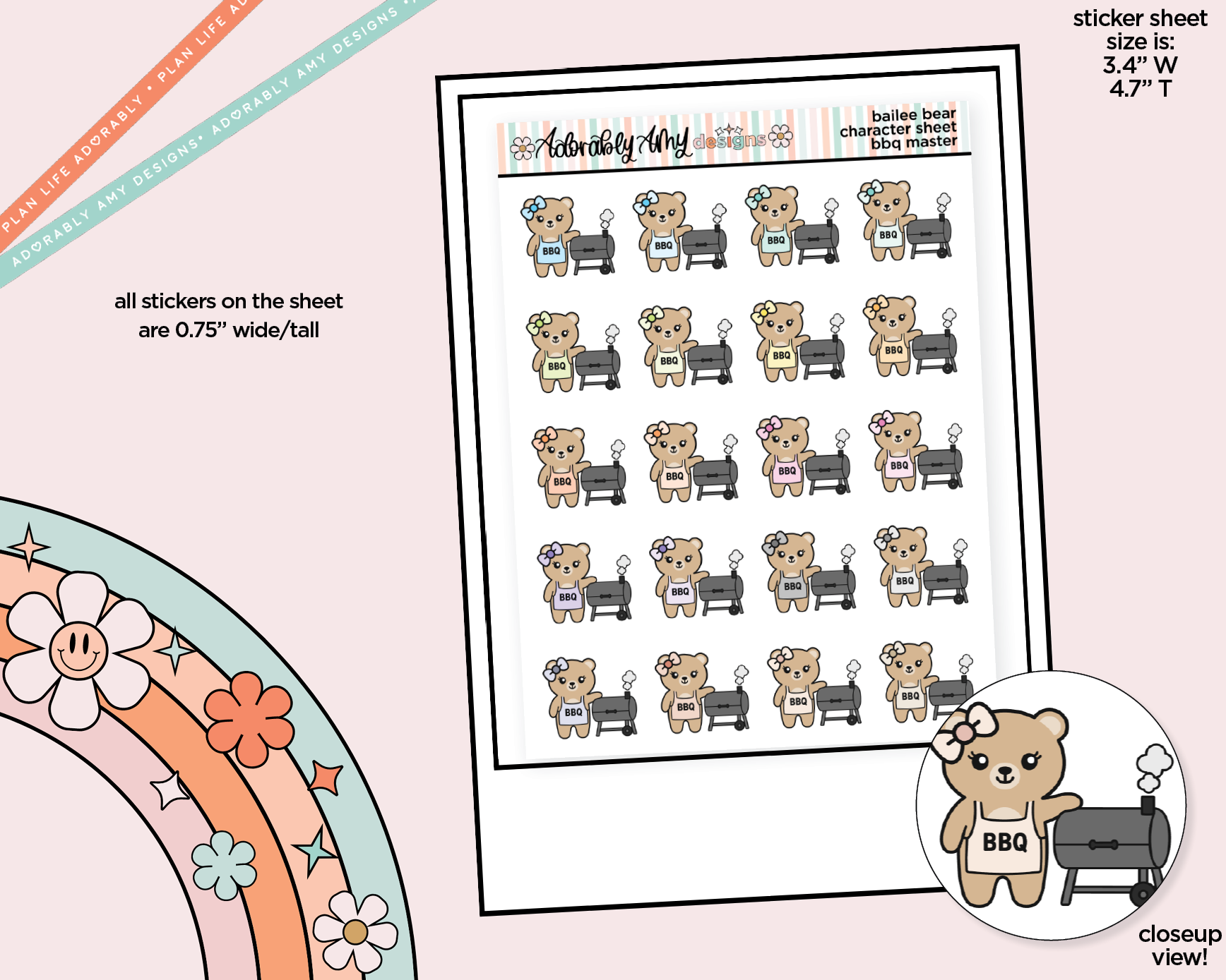 Bailee Bear BBQ-Smoker Master Decoration Character Planner Stickers - Adorably Amy Designs