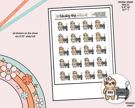 Snoozie Sloth BBQ-Smoker Master Decoration Character Planner Stickers - Adorably Amy Designs