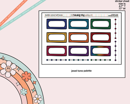 Rainbow Doodled Bubble Corner Half Boxes Large/Jumbo Size Stickers - Adorably Amy Designs
