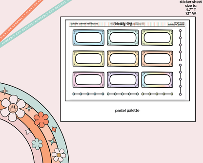 Rainbow Doodled Bubble Corner Half Boxes Large/Jumbo Size Stickers - Adorably Amy Designs