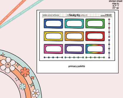 Rainbow Doodled Bubble Corner Half Boxes Large/Jumbo Size Stickers - Adorably Amy Designs