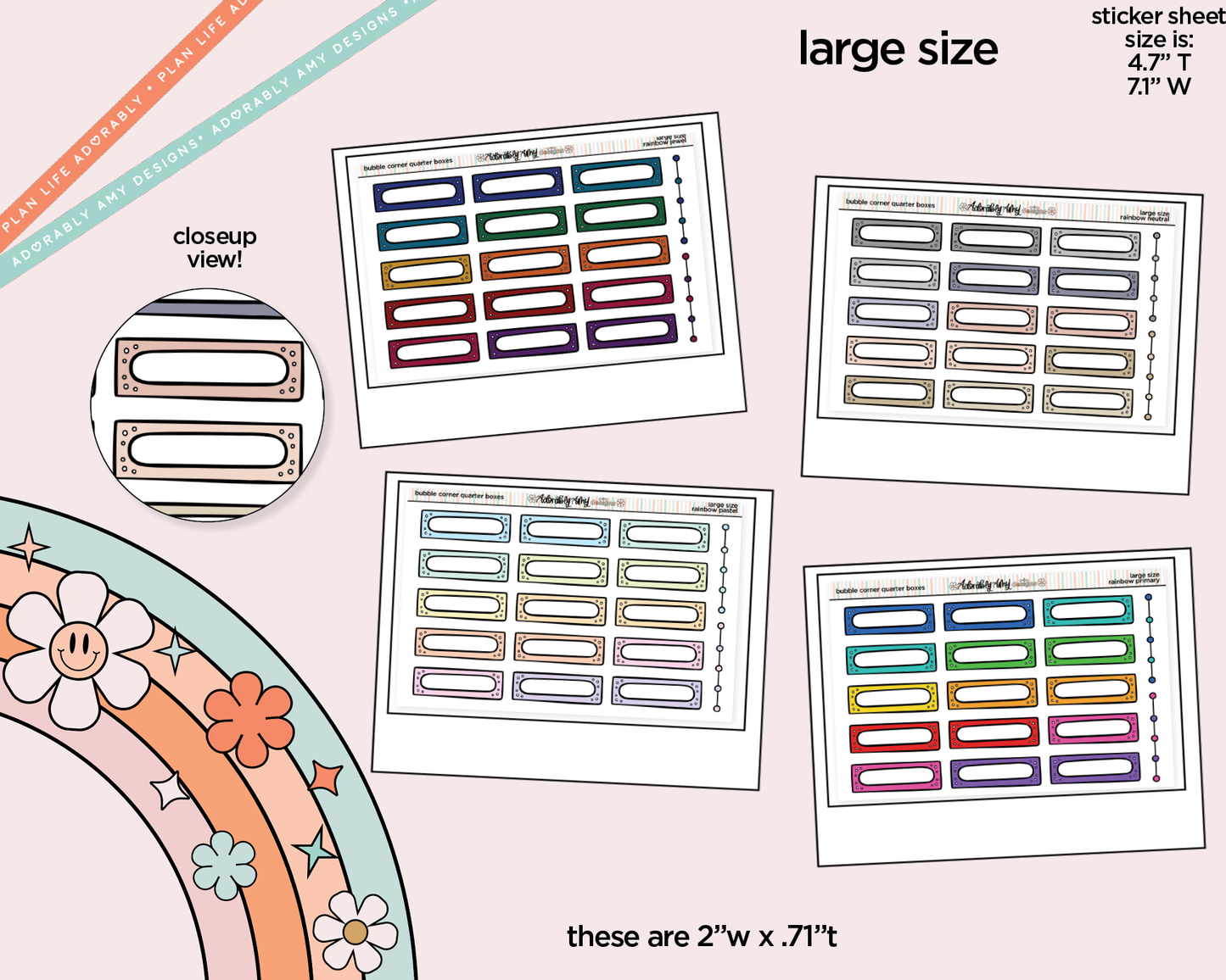 Rainbow Doodled Bubble Corner Quarter Boxes Large/Jumbo Size Stickers - Adorably Amy Designs