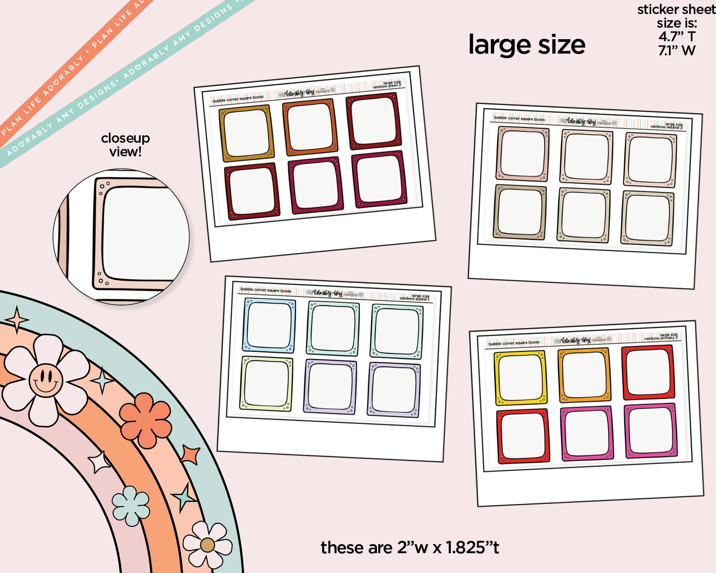 Rainbow Doodled Bubble Corner Square Boxes Large/Jumbo Size Stickers - Adorably Amy Designs