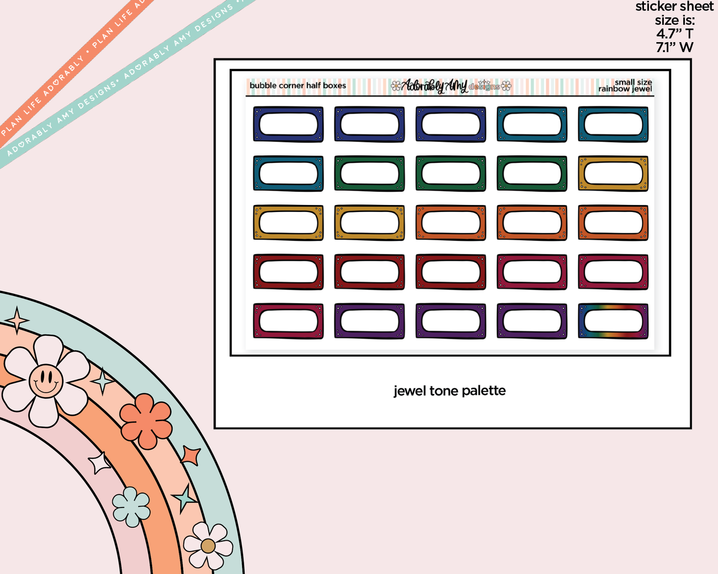 Rainbow Doodled Bubble Corner Half Boxes Small Size Planner Stickers - Adorably Amy Designs