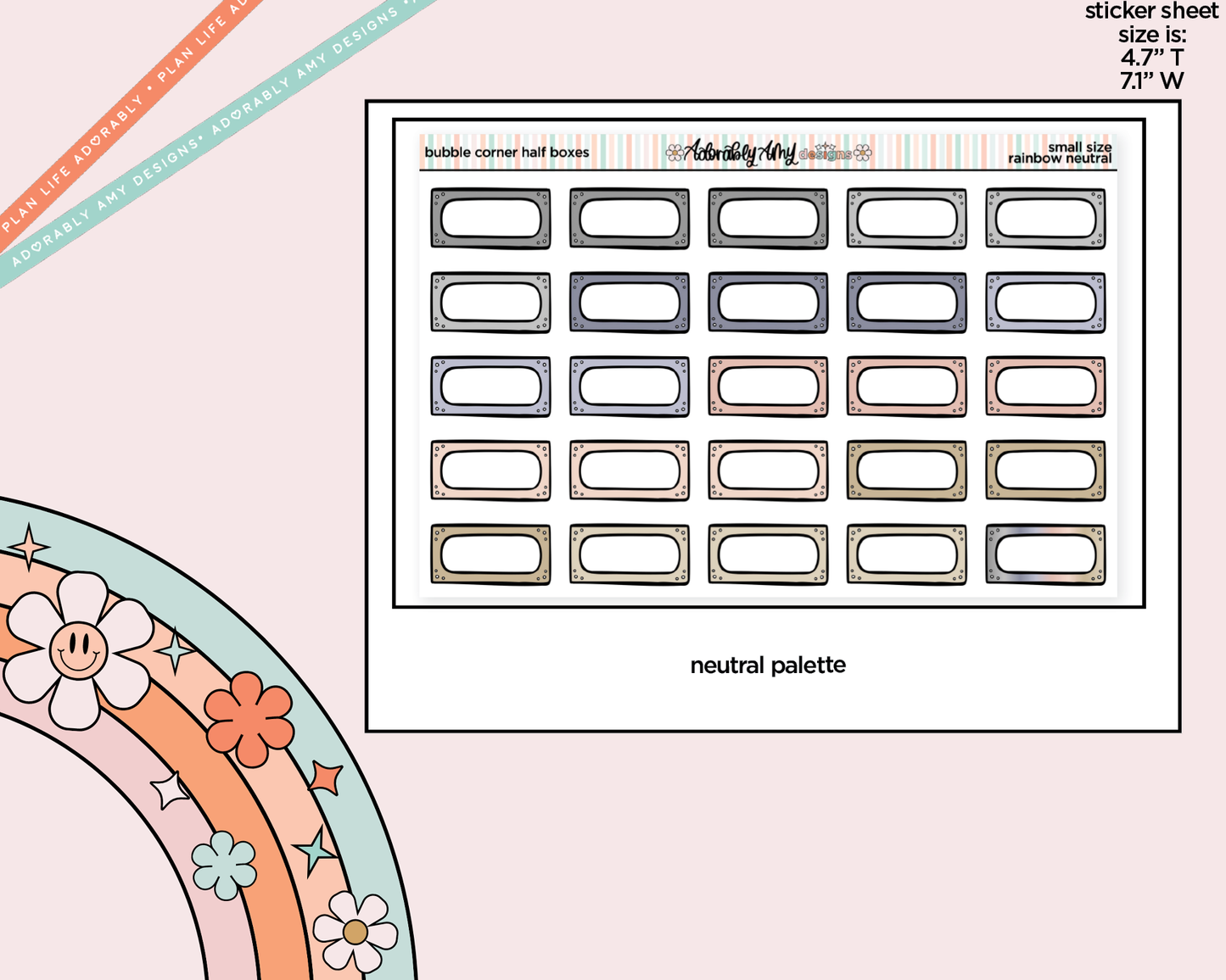 Rainbow Doodled Bubble Corner Half Boxes Small Size Planner Stickers - Adorably Amy Designs