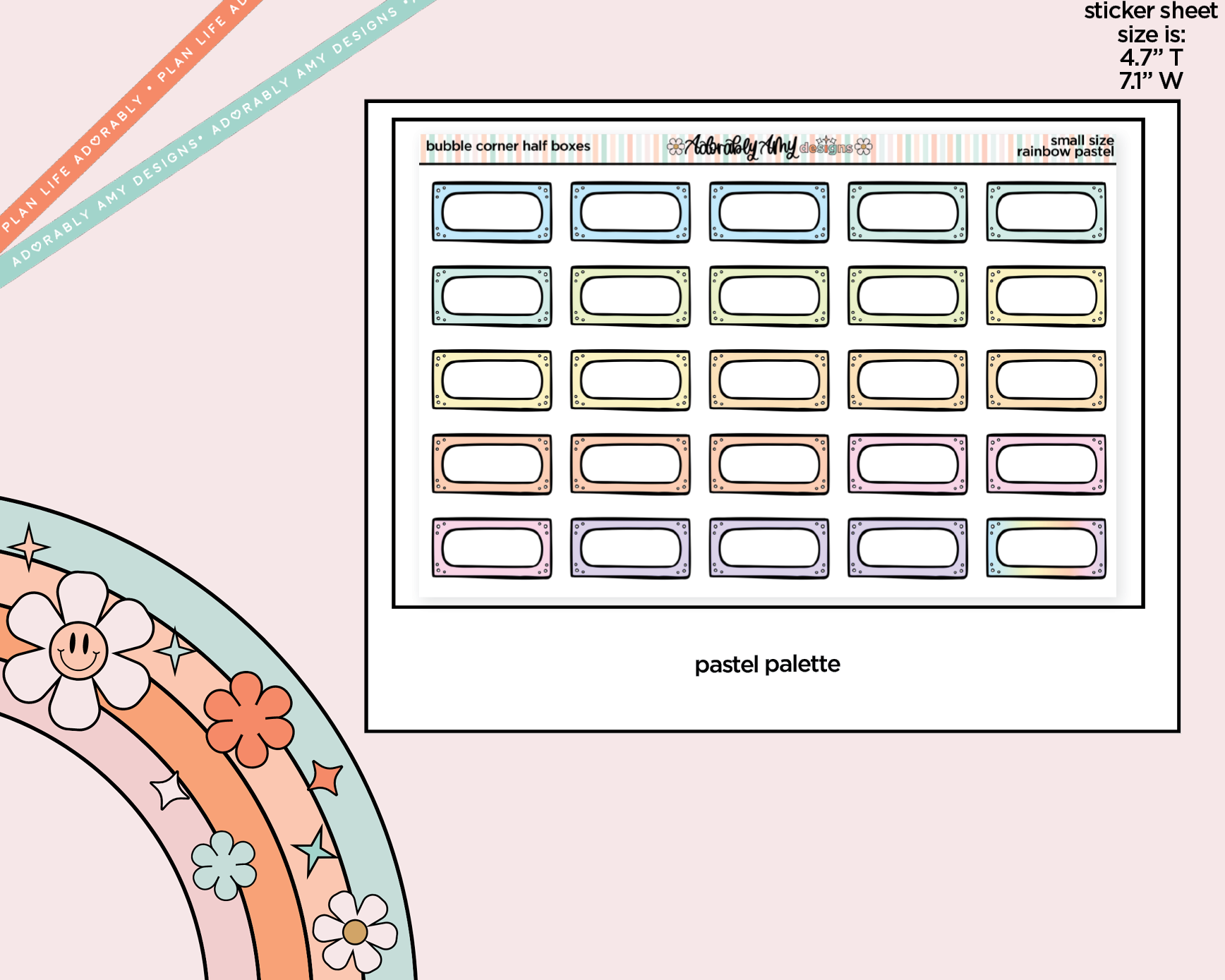 Rainbow Doodled Bubble Corner Half Boxes Small Size Planner Stickers - Adorably Amy Designs