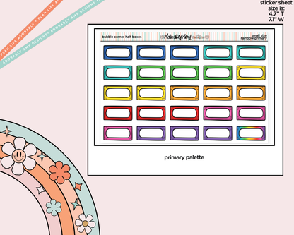 Rainbow Doodled Bubble Corner Half Boxes Small Size Planner Stickers - Adorably Amy Designs