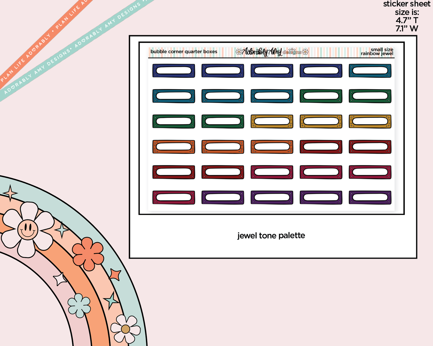 Rainbow Doodled Bubble Corner Quarter Boxes Small Size Planner Stickers - Adorably Amy Designs