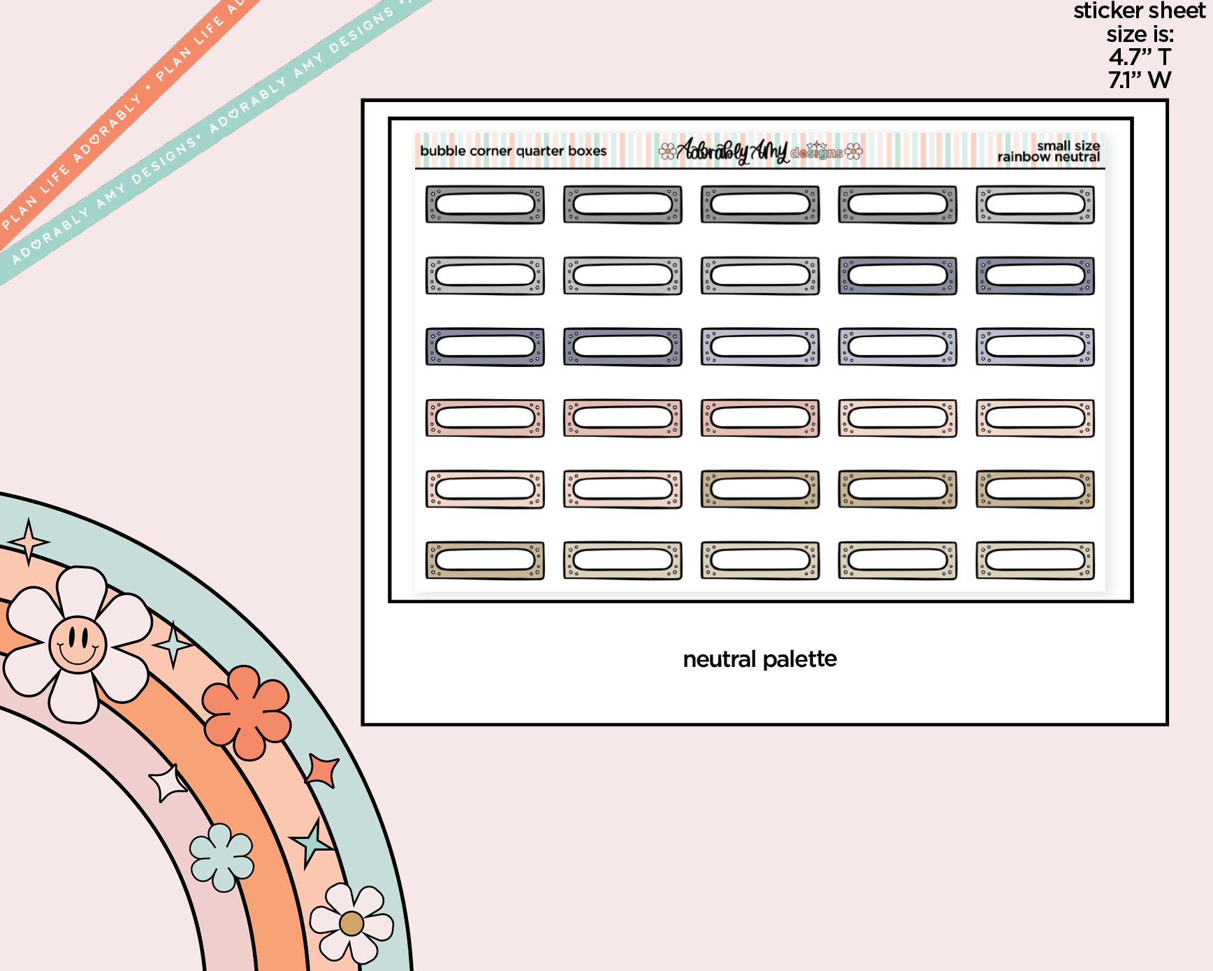 Rainbow Doodled Bubble Corner Quarter Boxes Small Size Planner Stickers - Adorably Amy Designs