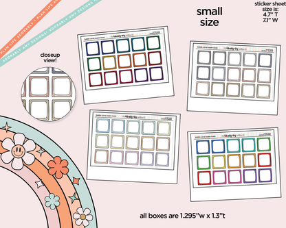 Rainbow Doodled Bubble Corner Square Boxes Small Size Planner Stickers - Adorably Amy Designs