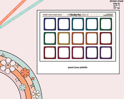 Rainbow Doodled Bubble Corner Square Boxes Small Size Planner Stickers - Adorably Amy Designs
