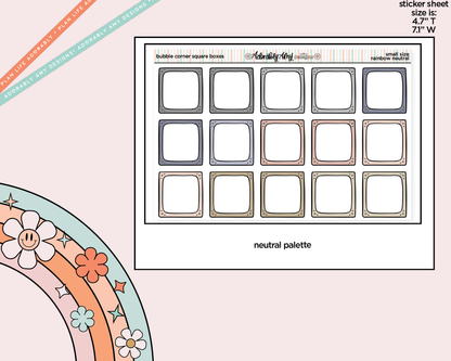 Rainbow Doodled Bubble Corner Square Boxes Small Size Planner Stickers - Adorably Amy Designs