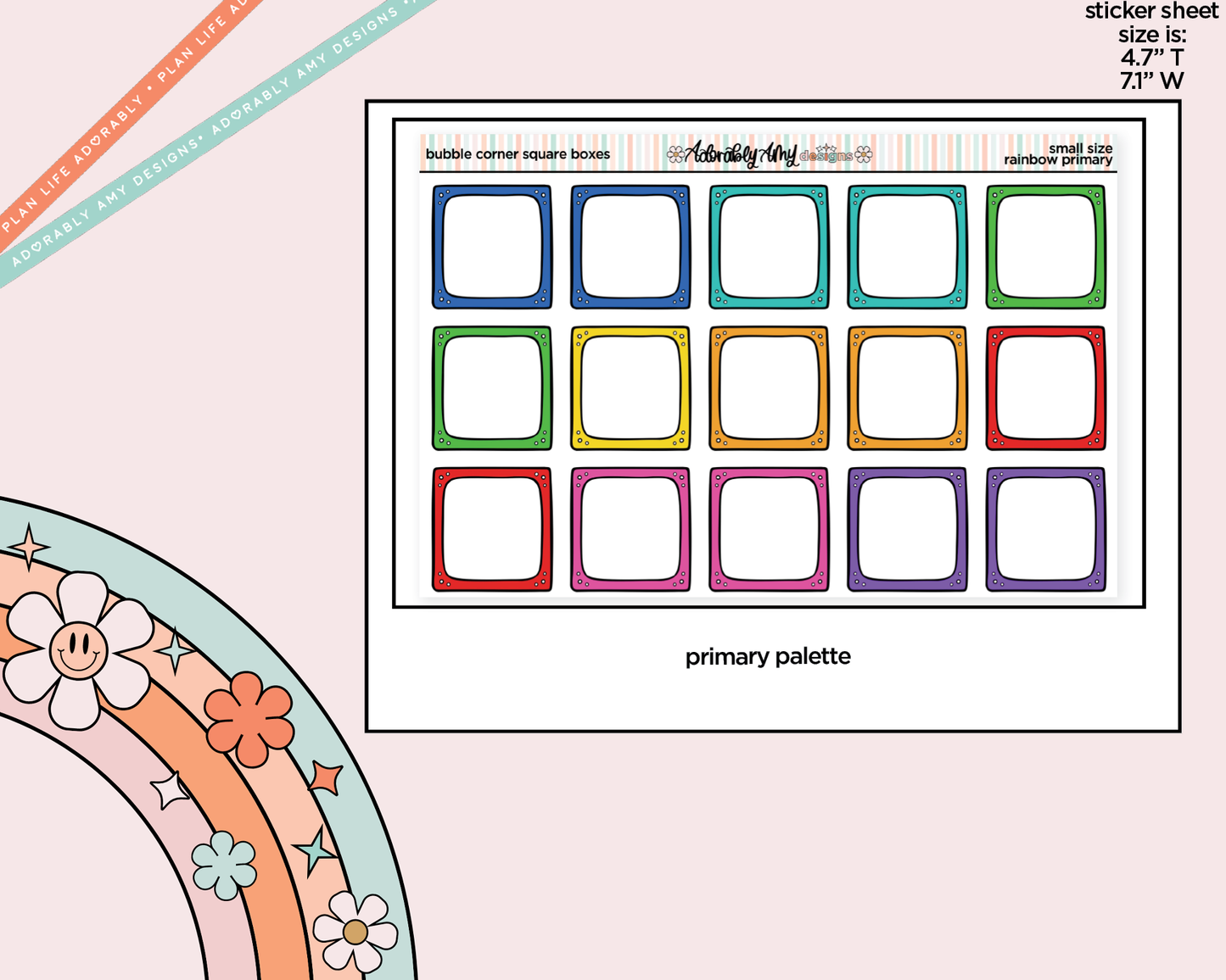 Rainbow Doodled Bubble Corner Square Boxes Small Size Planner Stickers - Adorably Amy Designs