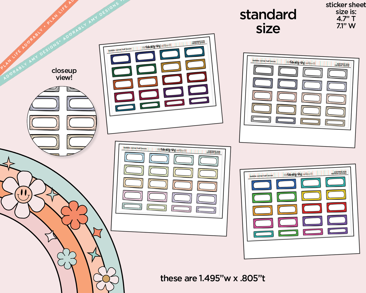 Rainbow Doodled Bubble Corner Half Boxes Standard Size Stickers - Adorably Amy Designs