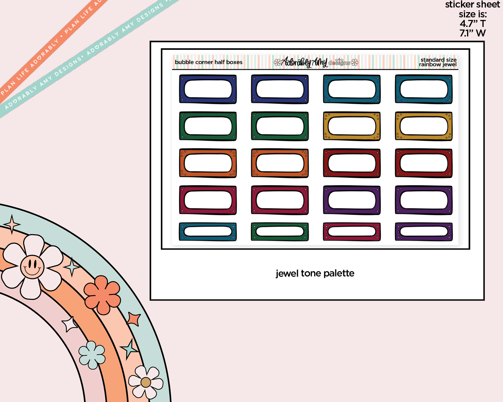Rainbow Doodled Bubble Corner Half Boxes Standard Size Stickers - Adorably Amy Designs