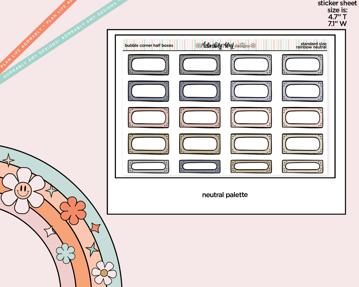 Rainbow Doodled Bubble Corner Half Boxes Standard Size Stickers - Adorably Amy Designs