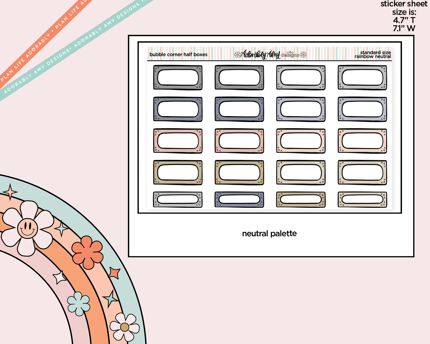 Rainbow Doodled Bubble Corner Half Boxes Standard Size Stickers - Adorably Amy Designs