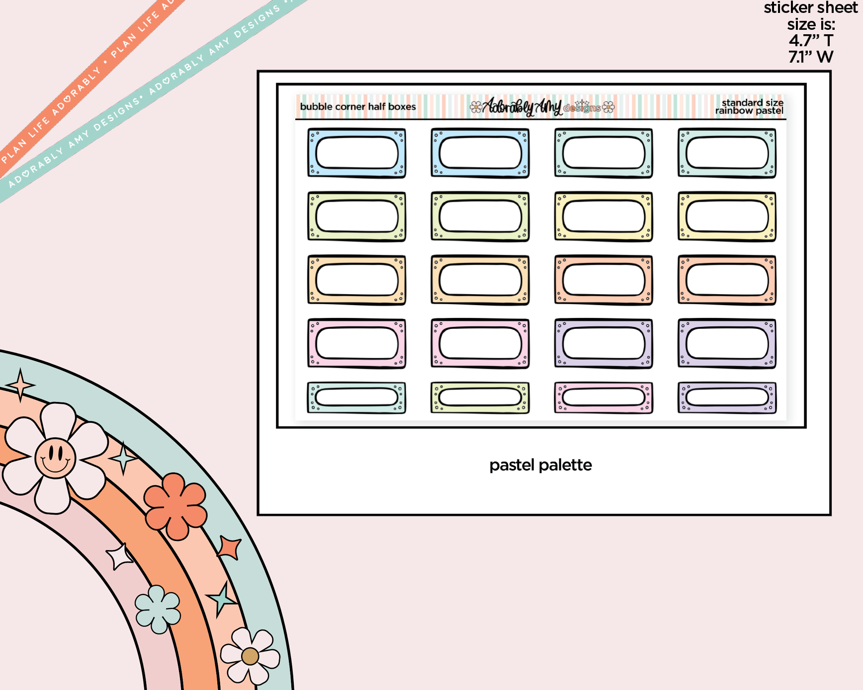 Rainbow Doodled Bubble Corner Half Boxes Standard Size Stickers - Adorably Amy Designs