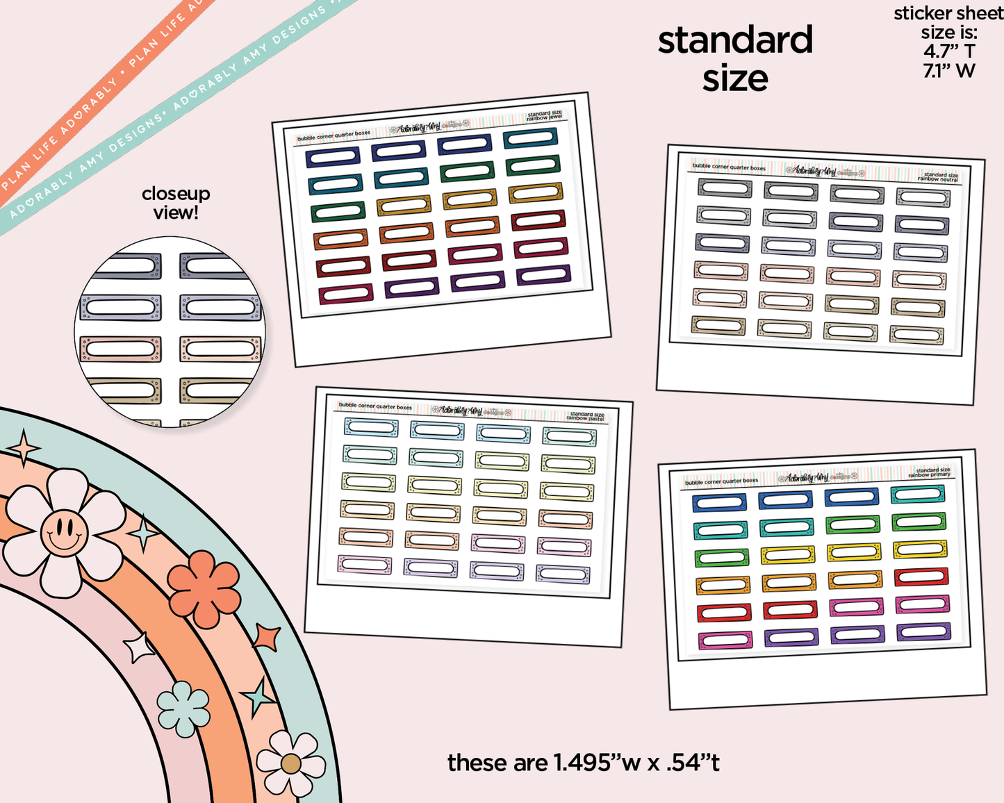 Rainbow Doodled Bubble Corner Quarter Boxes Standard Size Stickers - Adorably Amy Designs
