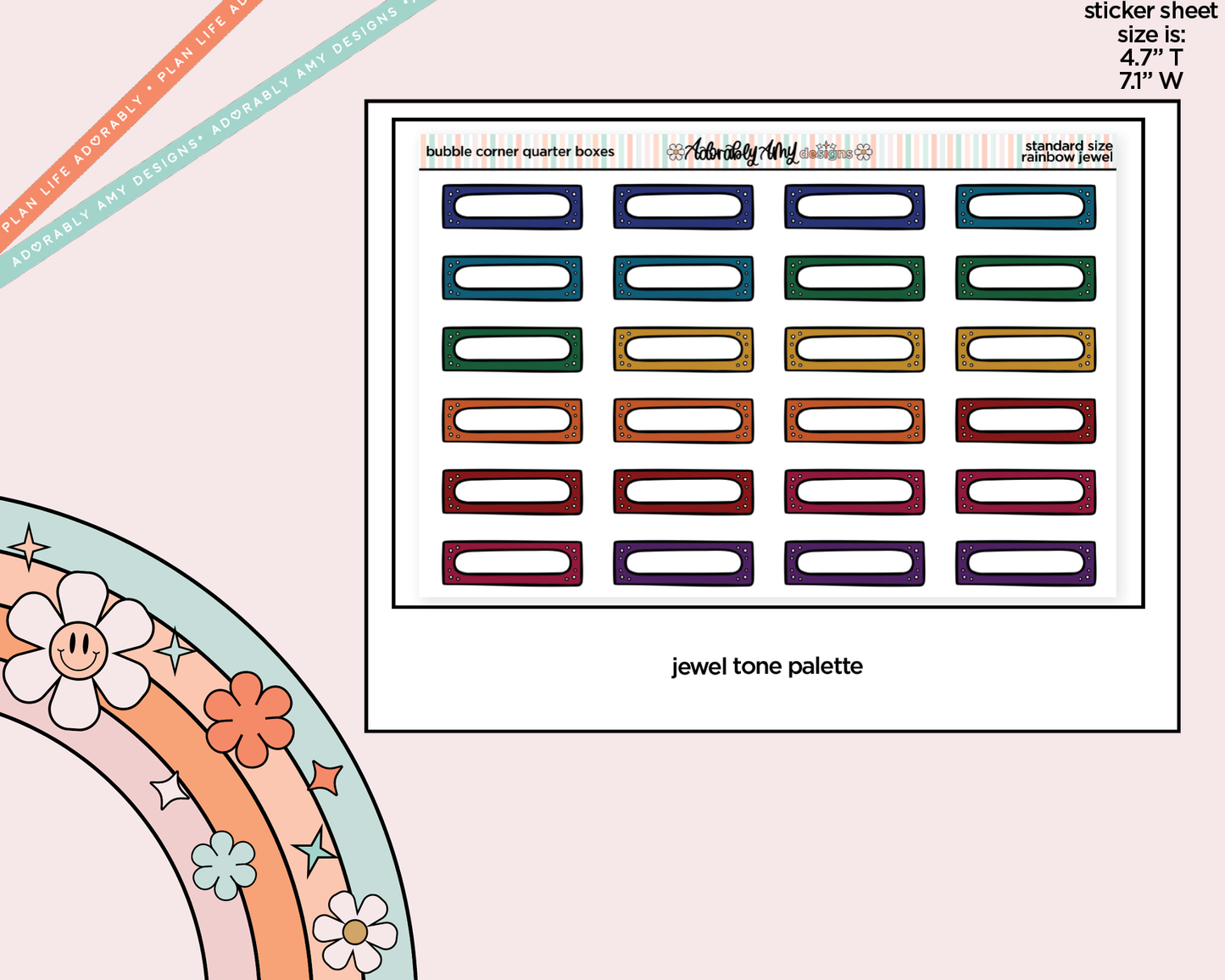 Rainbow Doodled Bubble Corner Quarter Boxes Standard Size Stickers - Adorably Amy Designs