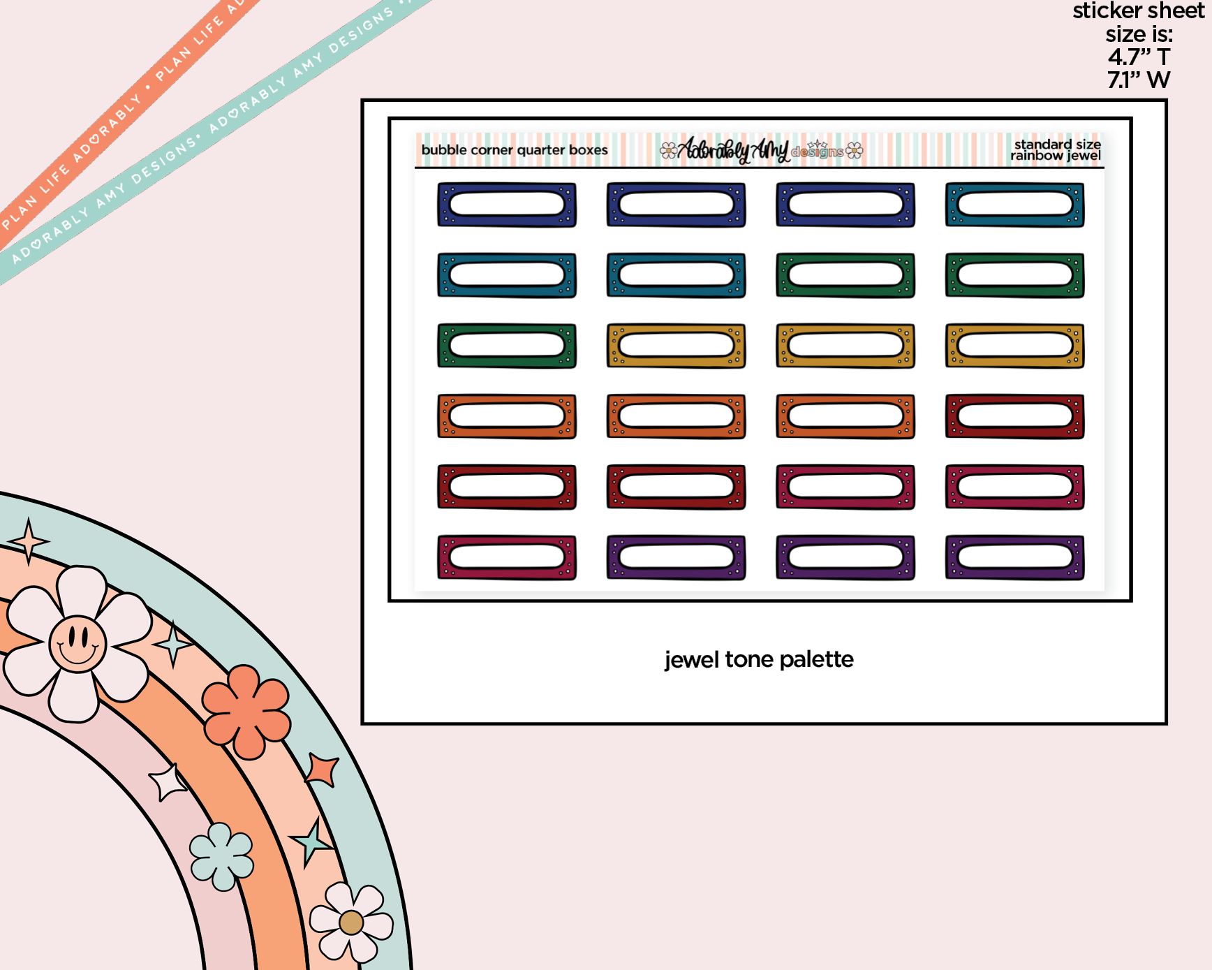 Rainbow Doodled Bubble Corner Quarter Boxes Standard Size Stickers - Adorably Amy Designs