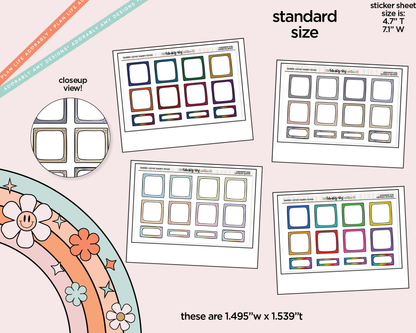 Rainbow Doodled Bubble Corner Square Boxes Standard Size Stickers - Adorably Amy Designs