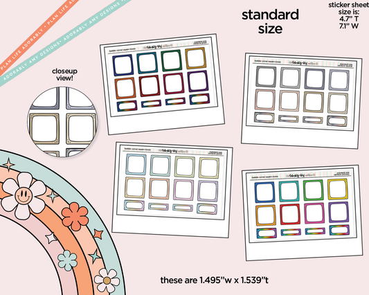 Rainbow Doodled Bubble Corner Square Boxes Standard Size Stickers