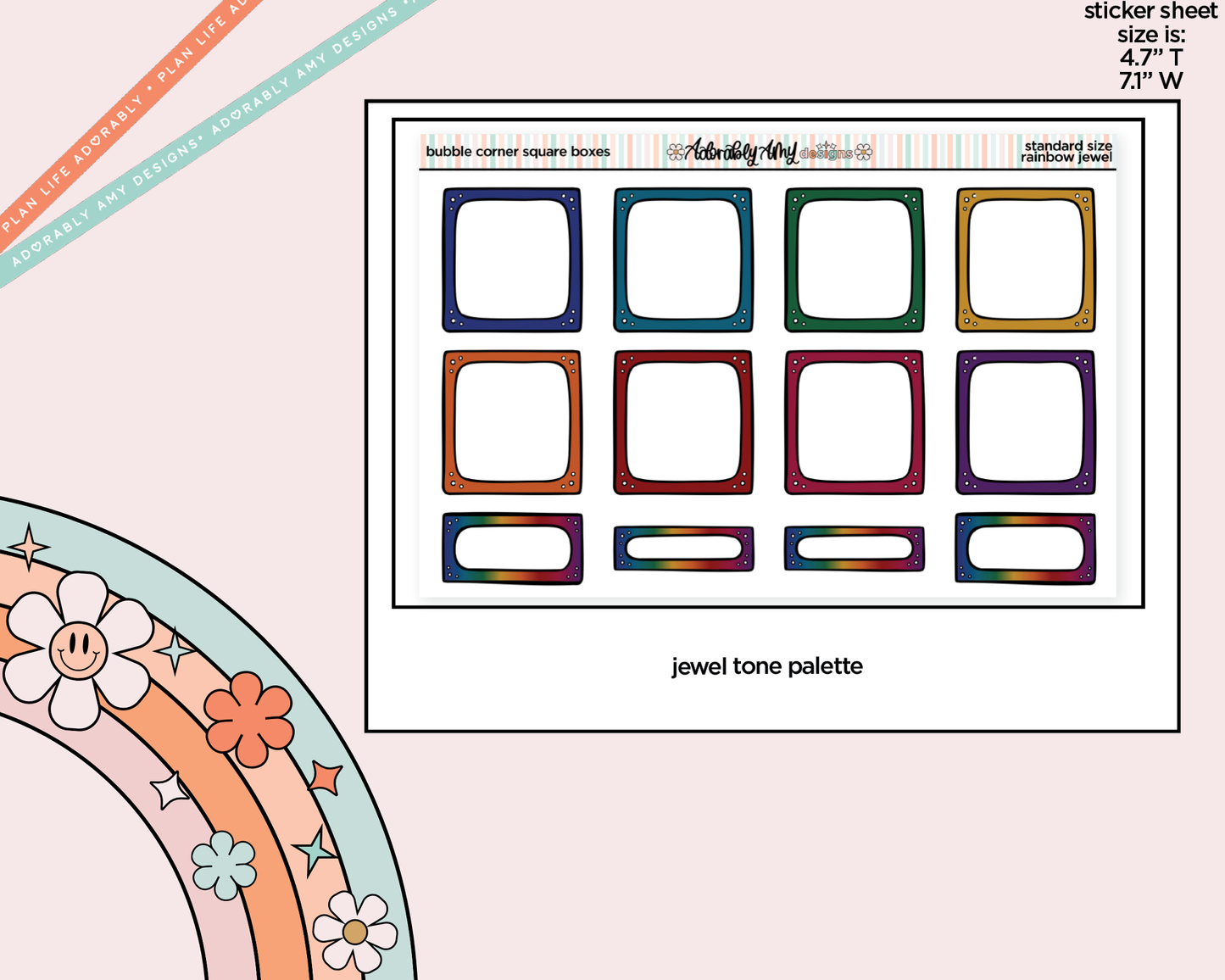 Rainbow Doodled Bubble Corner Square Boxes Standard Size Stickers - Adorably Amy Designs