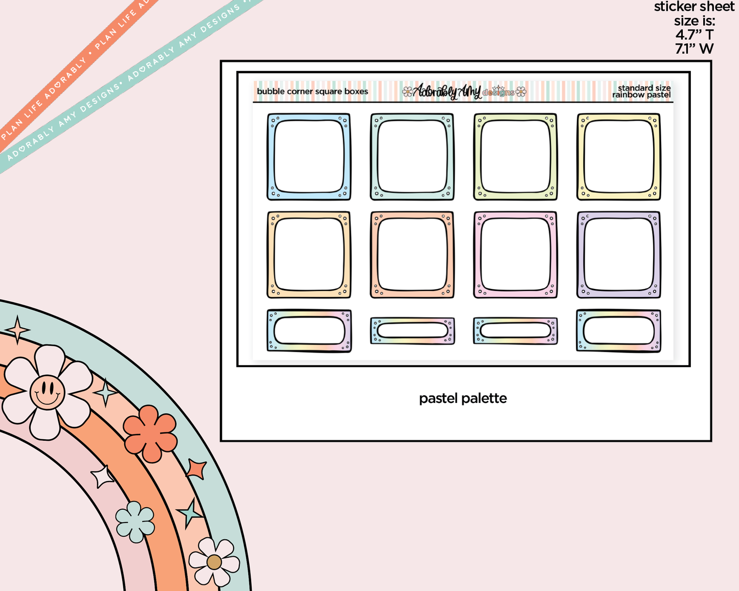Rainbow Doodled Bubble Corner Square Boxes Standard Size Stickers - Adorably Amy Designs