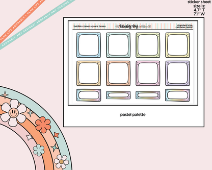 Rainbow Doodled Bubble Corner Square Boxes Standard Size Stickers - Adorably Amy Designs