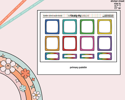 Rainbow Doodled Bubble Corner Square Boxes Standard Size Stickers - Adorably Amy Designs