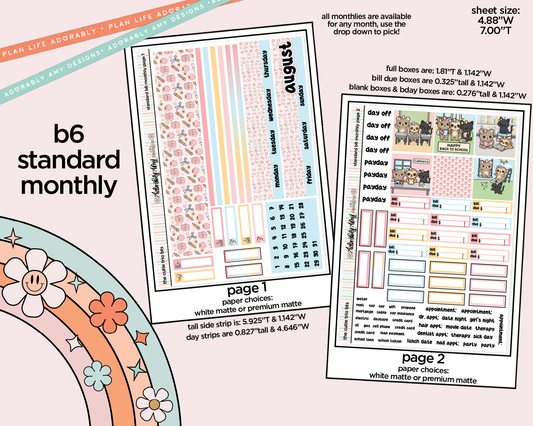 Standard B6 Monthly Pick Your Month The Cutie Trio Back to School Planner Sticker Kit for some B6 Planners