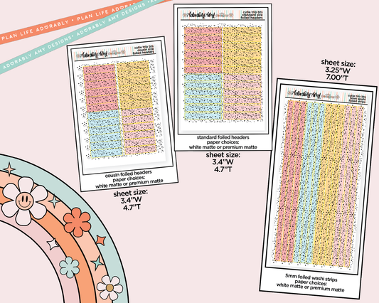 Foiled The Cutie Trio Back to School Headers or Long Strips Planner Stickers