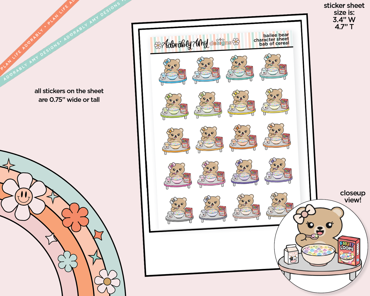 Bailee Bear Big Ass Bowl of Cereal Decoration Character Planner Stickers