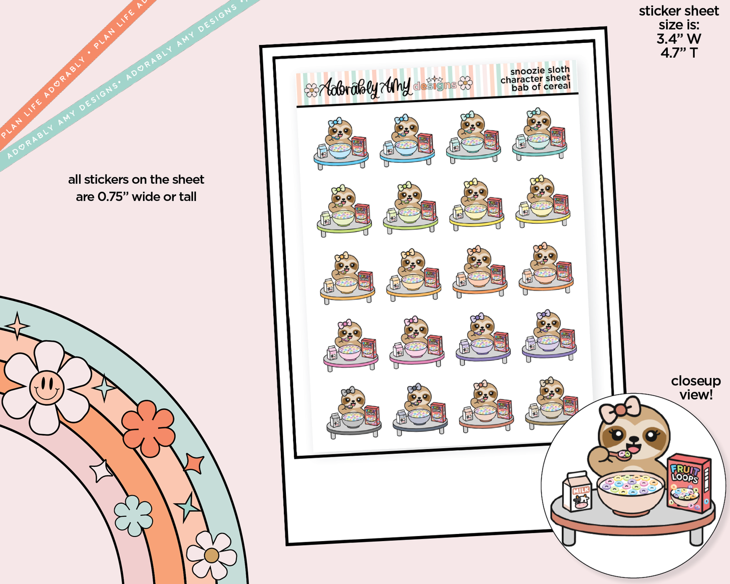 Snoozie Sloth Big Ass Bowl of Cereal Decoration Character Planner Stickers