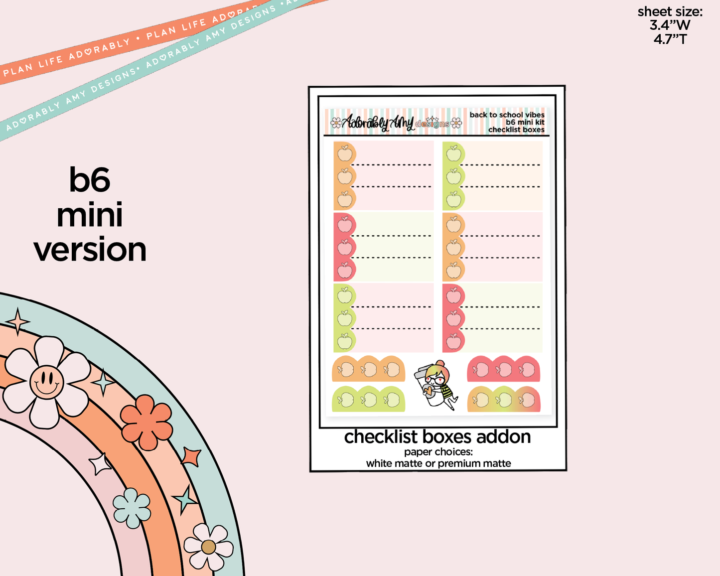 Mini B6 Back to School Vibes  Planner Sticker Kit sized for ANY Vertical Insert