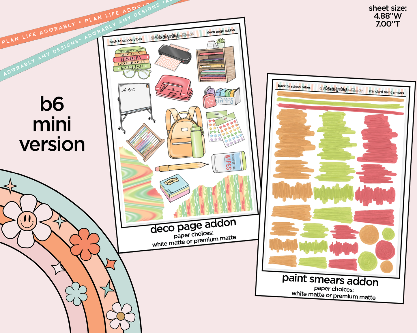 Mini B6 Back to School Vibes  Planner Sticker Kit sized for ANY Vertical Insert