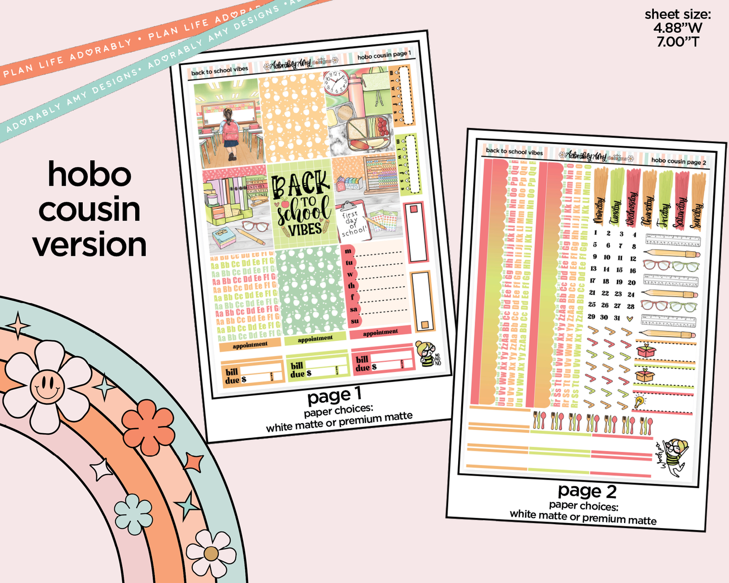 Hobonichi Cousin Weekly Back to School Vibes Planner Sticker Kit for Hobo Cousin or Similar Planners