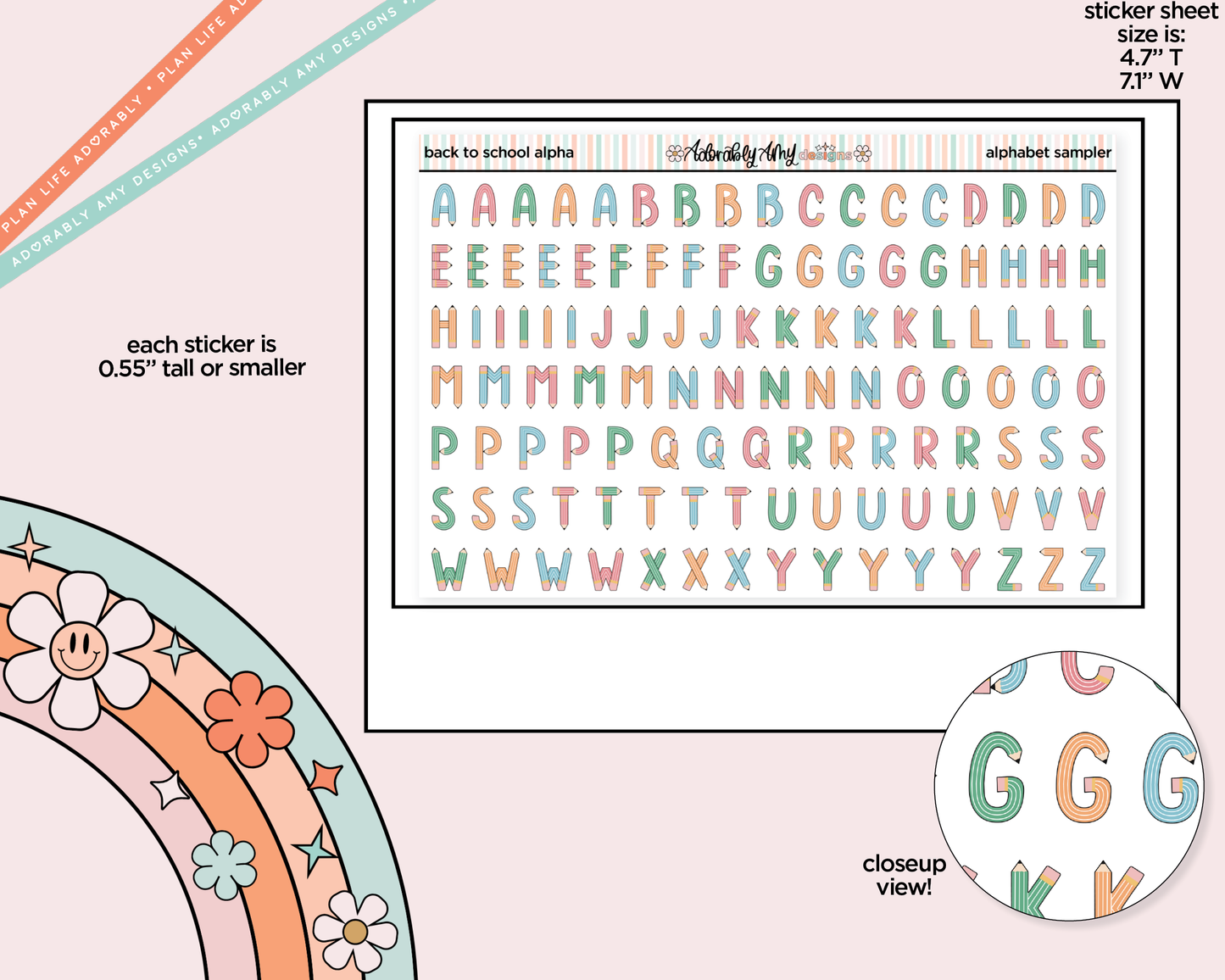 Back to School Pencils Alphabet Stickers Deco Typography Sampler Planner Stickers
