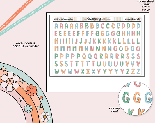 Back to School Pencils Alphabet Stickers Deco Typography Sampler Planner Stickers - Adorably Amy Designs