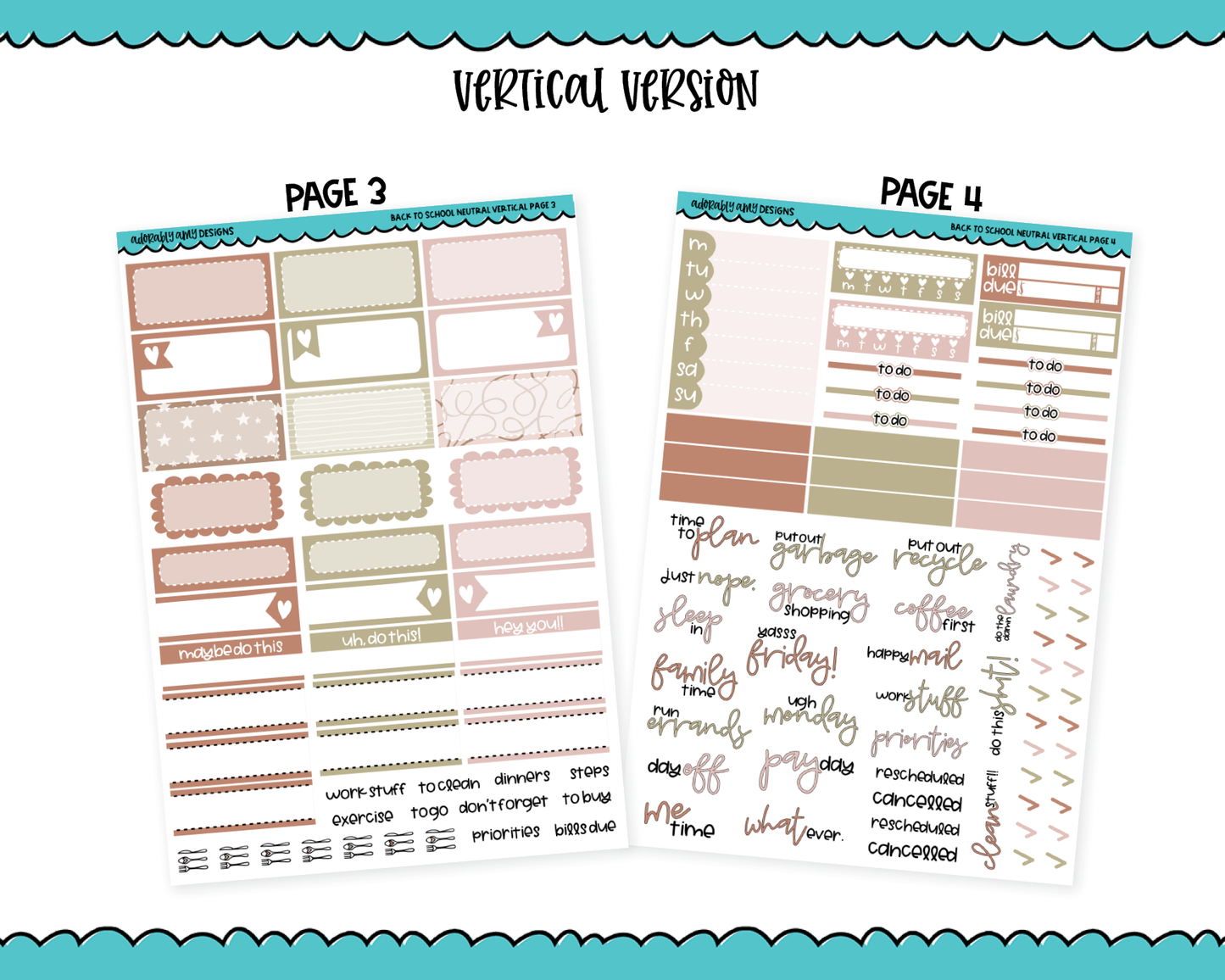 Vertical Back to School Neutral Planner Sticker Kit for Vertical Standard Size Planners or Inserts