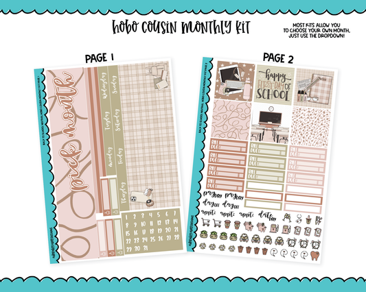 Hobonichi Cousin Monthly Pick Your Month Back to School Neutral Planner Sticker Kit for Hobo Cousin or Similar Planners