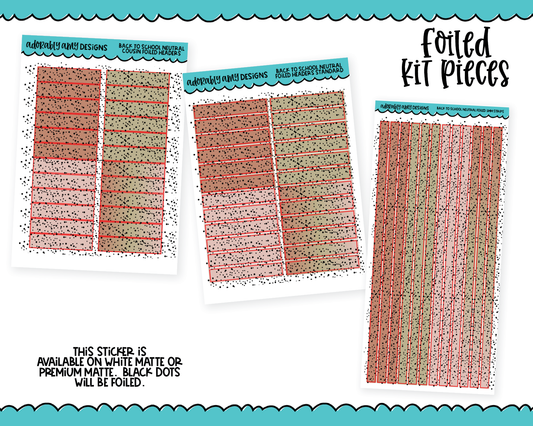 Foiled Back to School Neutral Headers or Long Strips Planner Stickers for any Planner or Insert