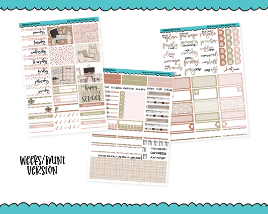 Mini B6 Back to School Neutral Weekly Planner Sticker Kit sized for ANY Vertical Insert