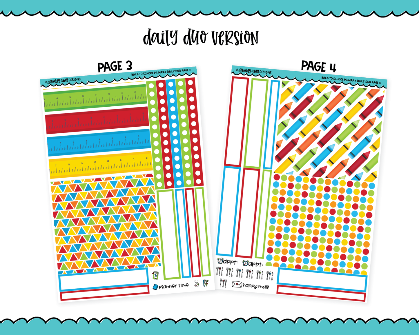 Daily Duo Not Back to School Primary Themed Weekly Planner Sticker Kit for Daily Duo Planner