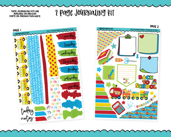 Journaling Kit Back to School Primary Planner Sticker Kit in White OR Black for Blackout Planners