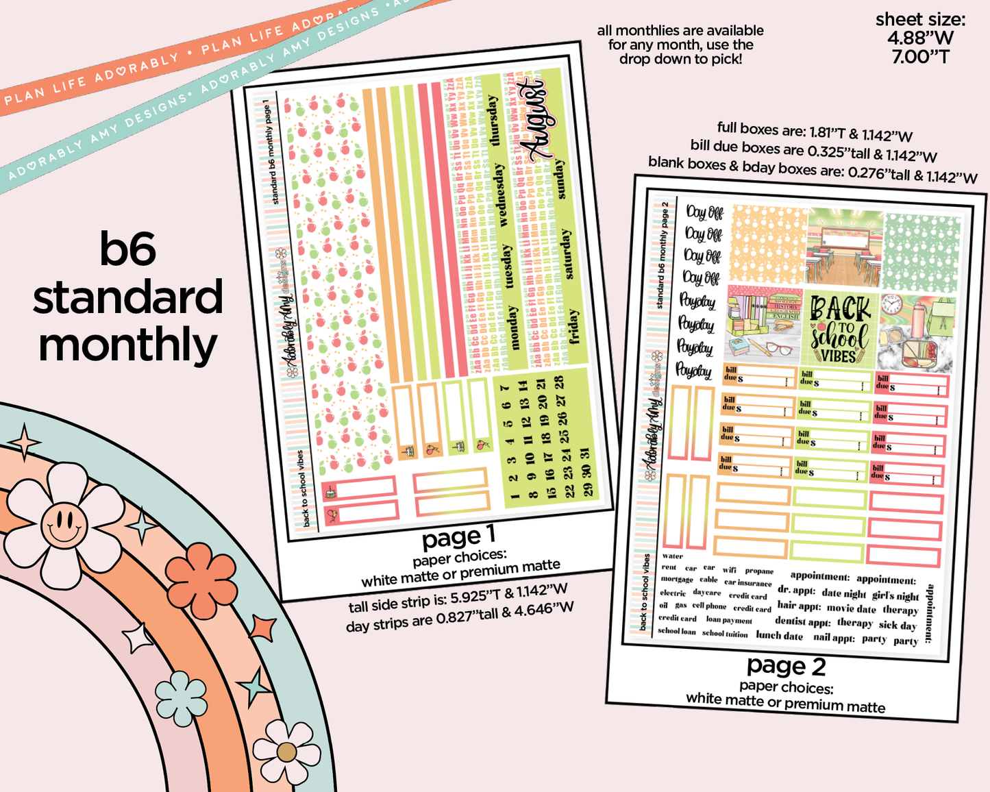 Standard B6 Monthly Pick Your Month Back to School Vibes Planner Sticker Kit for some B6 Planners