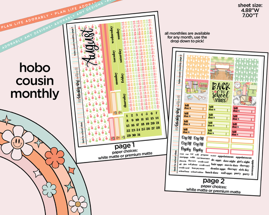 Hobonichi Cousin Monthly Pick Your Month Back to School Vibes Planner Sticker Kit for Hobo Cousin or Similar Planners