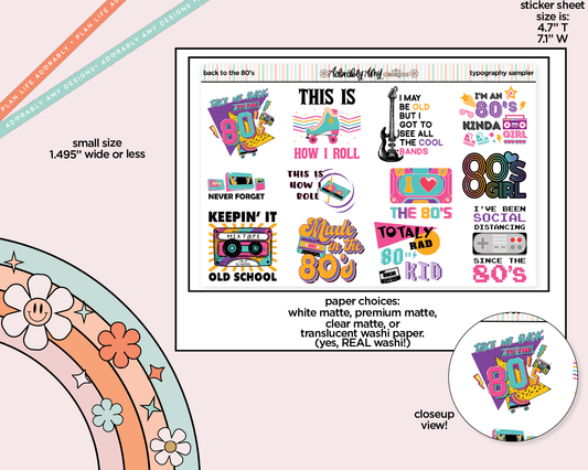 Back to the 80's Typography Sampler Planner Stickers